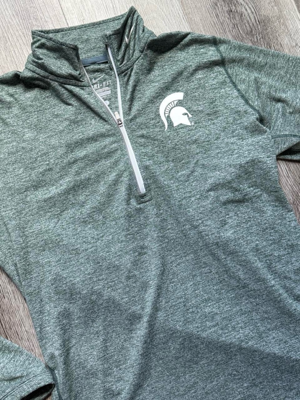 Nike Dri-FIT Women’s Green L 1/4 Zip Long Sleeve Pullover Spartan Logo - 0186